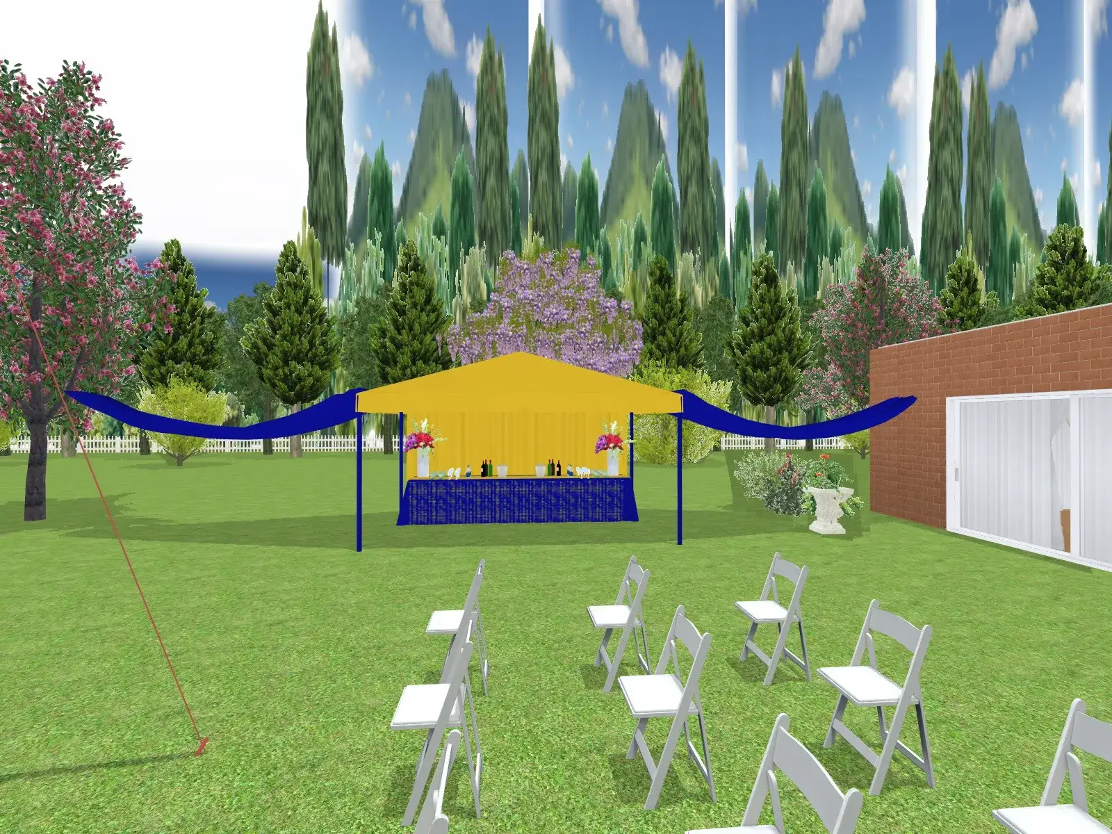 Plan 3D mariage — extérieur, cérémonie et espace jardin
